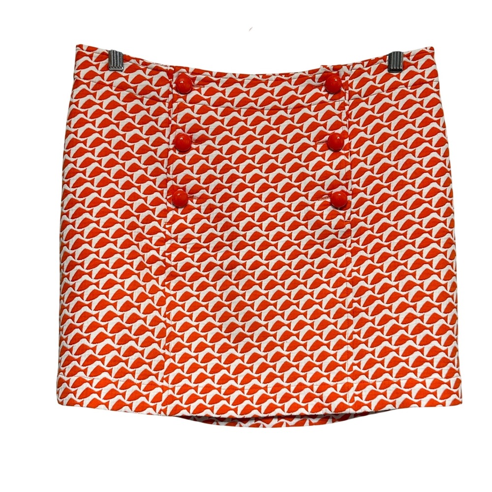 Vineyard Vines Retro Fish Mini Skirt Womens 8 Orange Geometric Preppy Button 70s